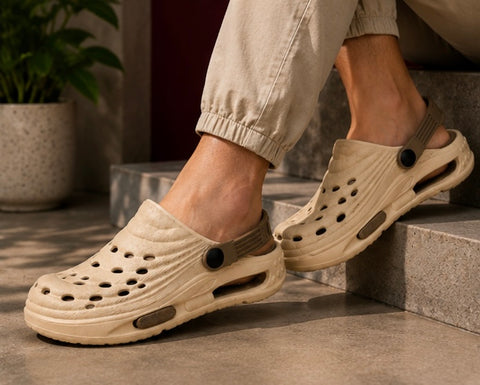 Voolio Men’s Cream Comfort Clogs with Strap