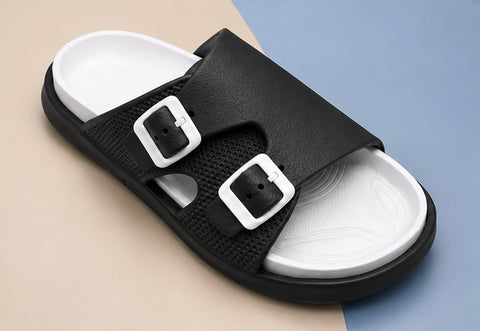 Voolio Men’s Black & White Adjustable Comfort Sandals