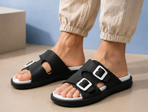 Voolio Men’s Black & White Adjustable Comfort Sandals