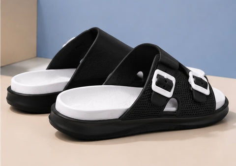 Voolio Men’s Black & White Adjustable Comfort Sandals