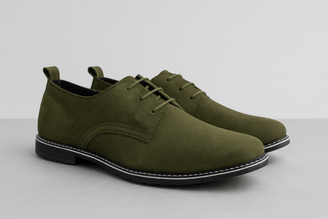 Voolio Premium Olive Green Suede Derby Shoes – Modern Classic