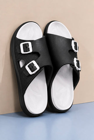 Voolio Men’s Black & White Adjustable Comfort Sandals