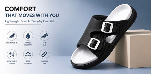 Voolio Men’s Black & White Adjustable Comfort Sandals
