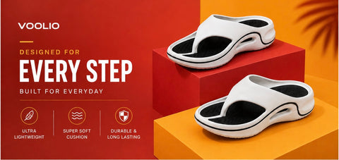 Voolio CloudFlex white Comfort Slides | Lightweight Cushioned Everyday Slippers