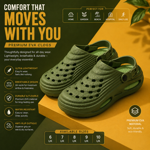 Voolio Flex Comfort Clogs for Men & Women | Lightweight Slip-On Sandals with Adjustable Strap