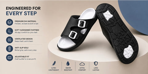 Voolio Men’s Black & White Adjustable Comfort Sandals