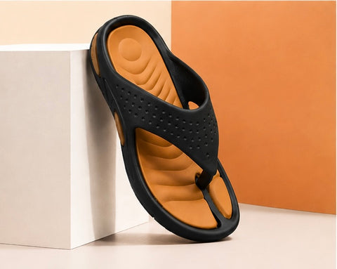 Voolio Men’s Black & Tan Comfort Flip Flops