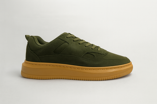 Voolio Olive Luxe Sneakers – Green Suede with Tan Sole