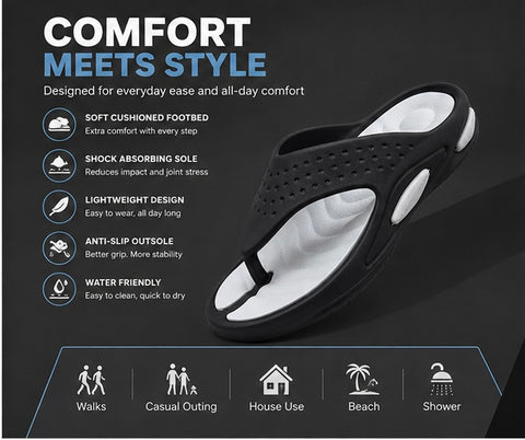 Voolio Men’s Black & White Comfort Flip Flops