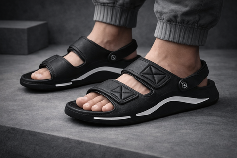 VOOLIO Urban Glide Slides – Black Edition | Premium Comfort Sandals with Back Strap | Lightweight Sport Luxe Slides