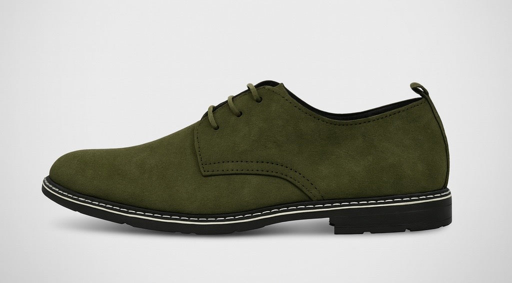 Voolio Premium Olive Green Suede Derby Shoes – Modern Classic