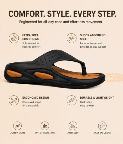 Voolio Men’s Black & Tan Comfort Flip Flops