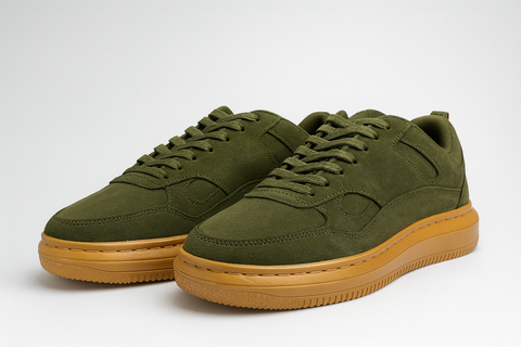 Voolio Olive Luxe Sneakers – Green Suede with Tan Sole