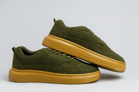 Voolio Olive Luxe Sneakers – Green Suede with Tan Sole