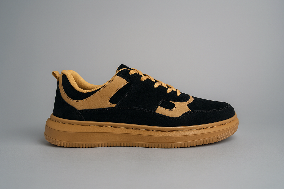 Voolio Royale Noir – Black & Gold Luxe Sneaker