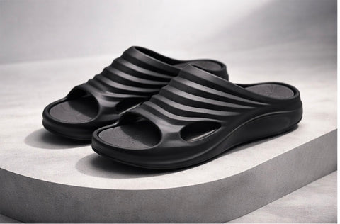 VOOLIO AeroFlow Sculpt Slides – Black Edition | Ultra Soft Luxury Comfort Sliders | Lightweight Designer Slides