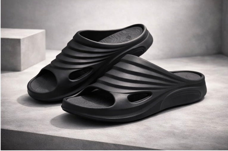 VOOLIO AeroFlow Sculpt Slides – Black Edition | Ultra Soft Luxury Comfort Sliders | Lightweight Designer Slides