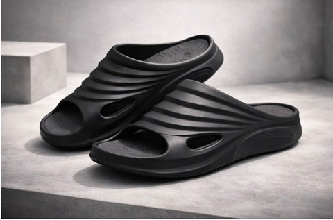 VOOLIO AeroFlow Sculpt Slides – Black Edition | Ultra Soft Luxury Comfort Sliders | Lightweight Designer Slides