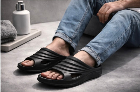 VOOLIO AeroFlow Sculpt Slides – Black Edition | Ultra Soft Luxury Comfort Sliders | Lightweight Designer Slides