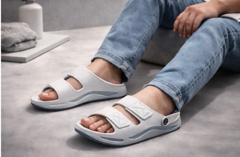 VOOLIO Urban Glide Slides – Ice Grey Edition | Ultra Comfort Premium Sandals with Back Strap | Lightweight Luxury Wear unisex