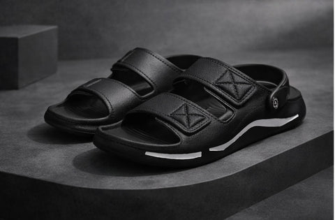 VOOLIO Urban Glide Slides – Black Edition | Premium Comfort Sandals with Back Strap | Lightweight Sport Luxe Slides