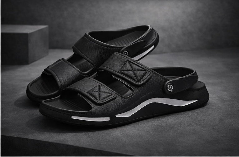 VOOLIO Urban Glide Slides – Black Edition | Premium Comfort Sandals with Back Strap | Lightweight Sport Luxe Slides