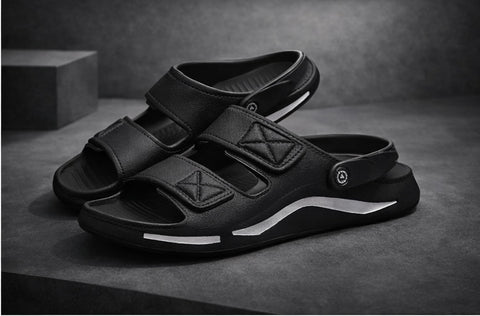 VOOLIO Urban Glide Slides – Black Edition | Premium Comfort Sandals with Back Strap | Lightweight Sport Luxe Slides