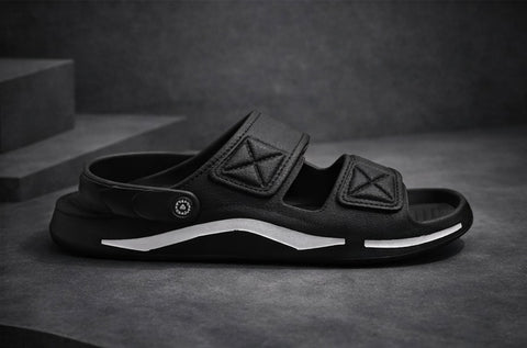 VOOLIO Urban Glide Slides – Black Edition | Premium Comfort Sandals with Back Strap | Lightweight Sport Luxe Slides