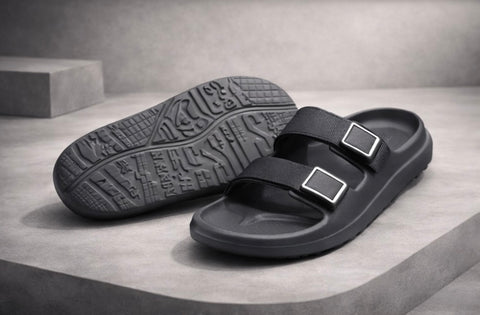 VOOLIO Luxe Dual Strap Comfort Slides for Men & Women | Premium grey Buckle Sandals | Anti-Slip Soft Sole | Everyday Luxury Wear