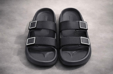 VOOLIO Luxe Dual Strap Comfort Slides for Men & Women | Premium grey Buckle Sandals | Anti-Slip Soft Sole | Everyday Luxury Wear