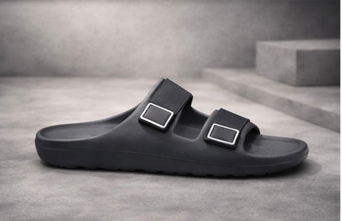 VOOLIO Luxe Dual Strap Comfort Slides for Men & Women | Premium grey Buckle Sandals | Anti-Slip Soft Sole | Everyday Luxury Wear