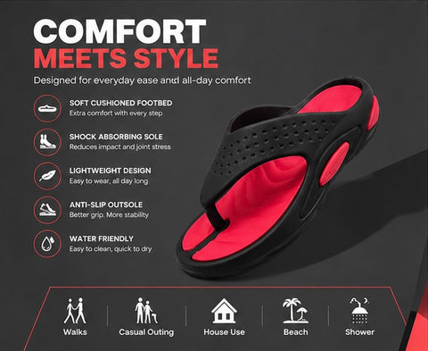 Voolio Men’s Black & Red Comfort Flip Flops